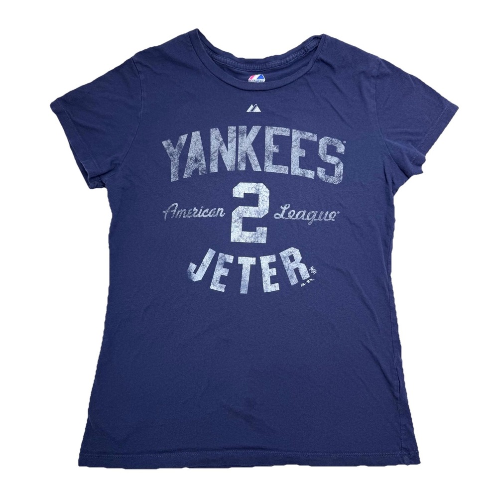 Derek Jeter #2 New York Yankees T-Shirt Short Sleeve Womens L Navy Baseball 2010